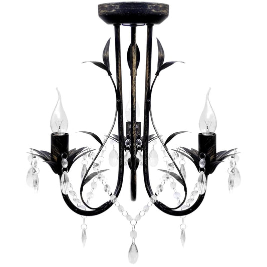 Art Nouveau Style Black Chandelier Crystal Beads 3xE14 Bulbs