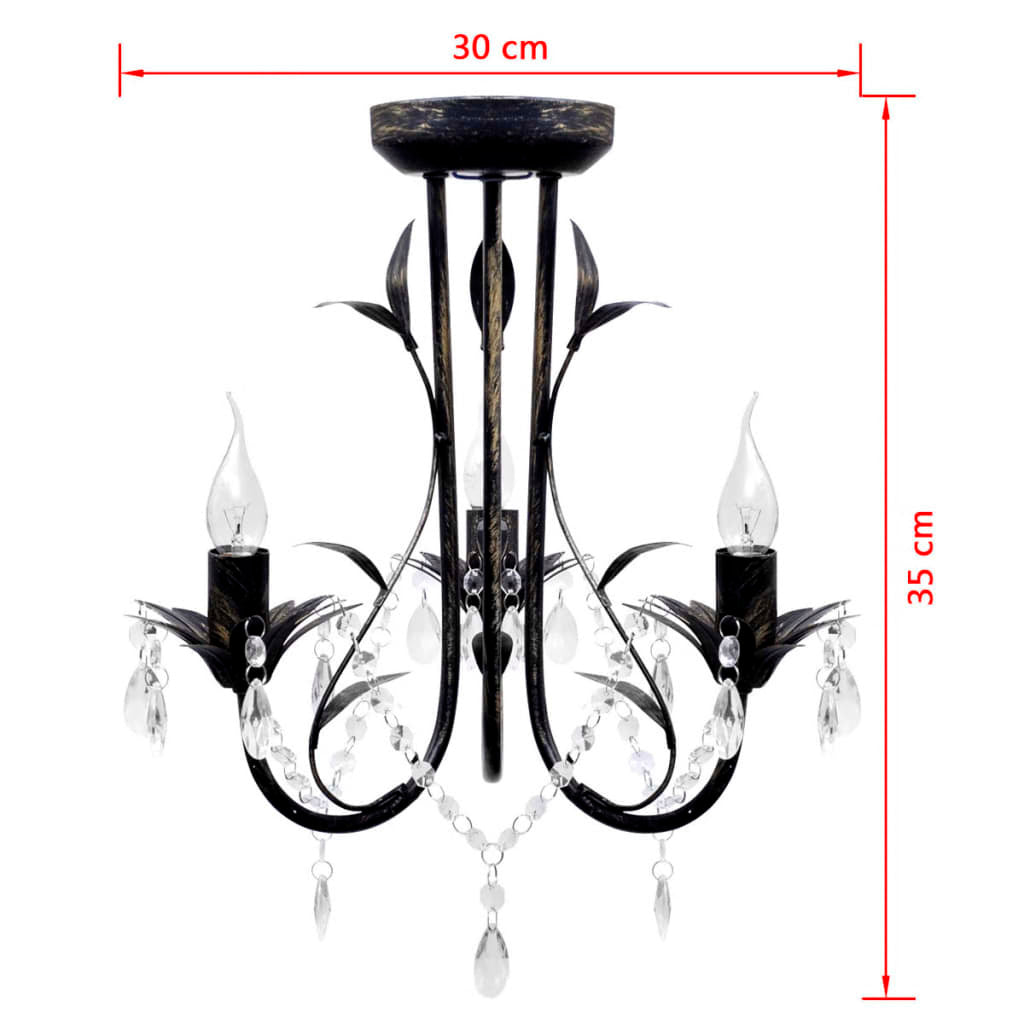 Art Nouveau Style Black Chandelier Crystal Beads 3xE14 Bulbs