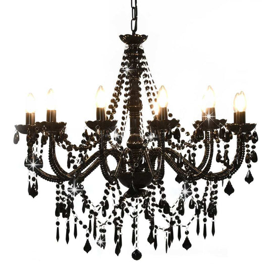 Chandelier with Beads Black 12 x E14 Bulbs