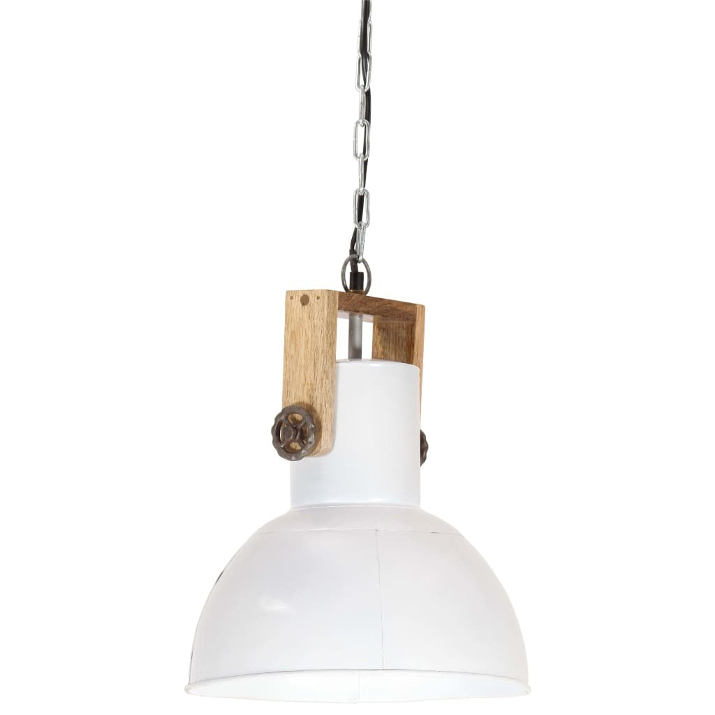 Industrial Hanging Lamp 25 W White Round Mango Wood 32 cm E27