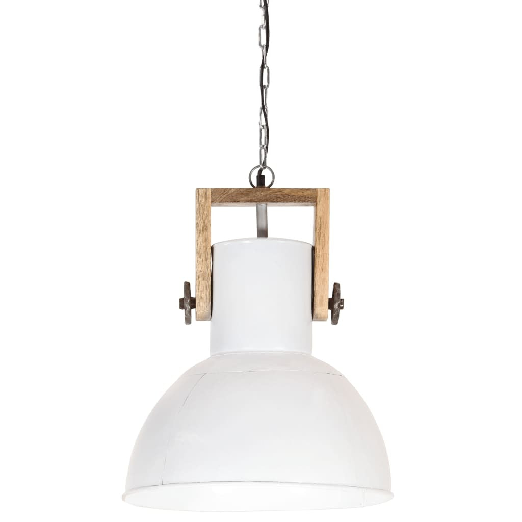 Industrial Hanging Lamp 25 W White Round Mango Wood 32 cm E27