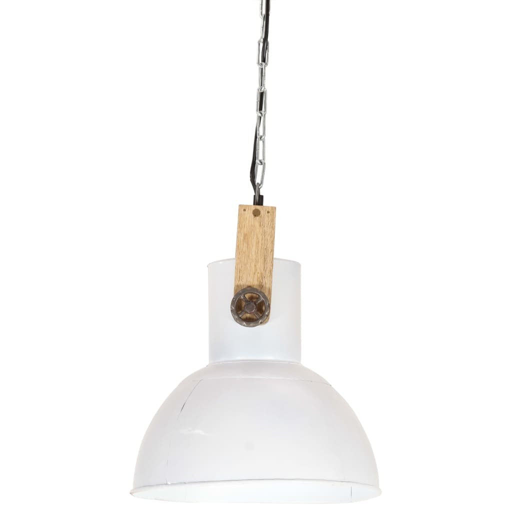 Industrial Hanging Lamp 25 W White Round Mango Wood 32 cm E27