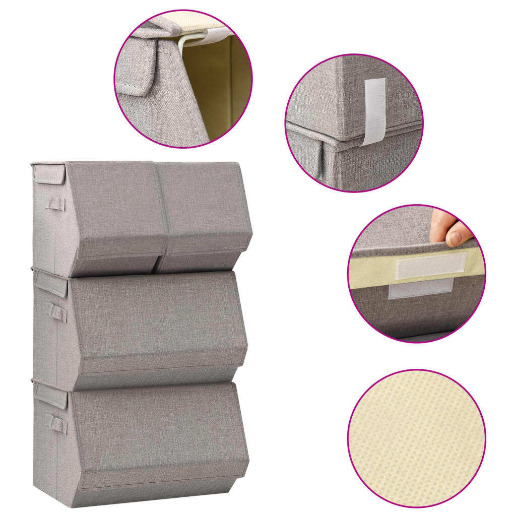 Stackable Storage Box Set of 4 Pieces Fabric Grey