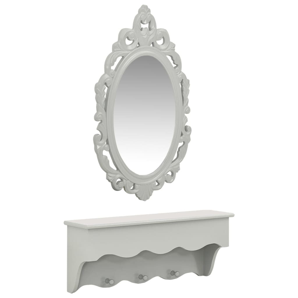 Wall Shelf Set for Keys&Jewelery with Mirror and Hooks Grey