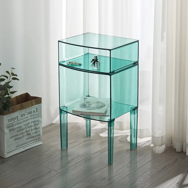 Nordic Transparent Sofa Coffee Table Acrylic Red Bedside Cabinet Modern Simple Household Multi-layer Storage Cabinet