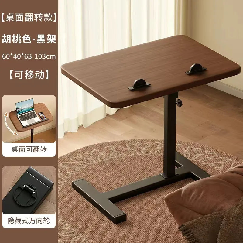 Foldable Sofa Side Table with Wheels Rotatable Lift Laptop Computer Desk for Bed Living Room Coffee Tea Tables Portable