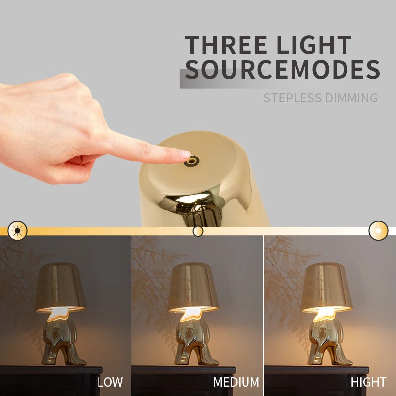 LED Little Golden Man Table Lamp Minimalist USB Bedroom Bedside Table Light Nordic Personality Luxury Design Room Decoration