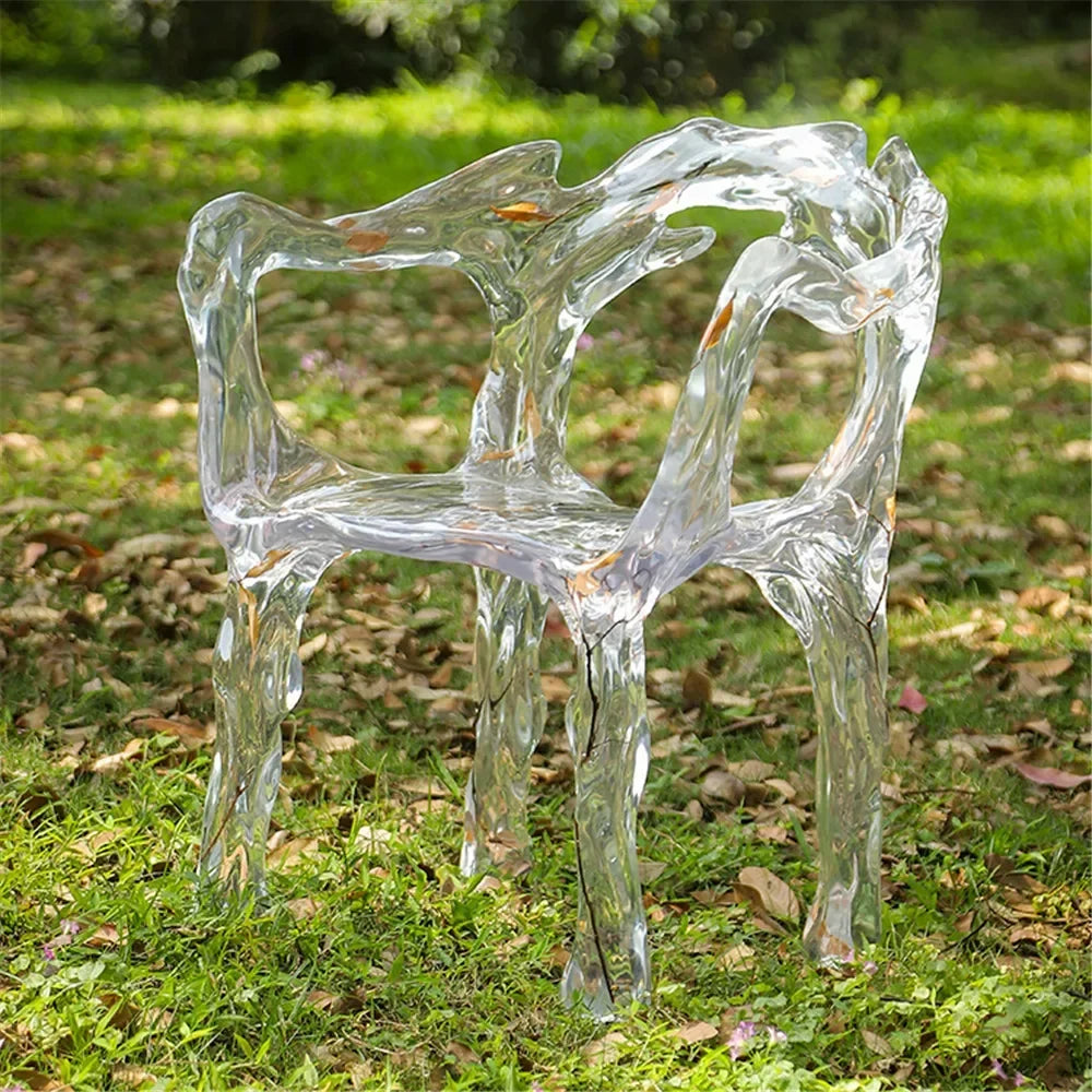 Creative Luxury Transparent Ice Chair for Living Room Gift Flowing Water Floor Vanity Accent Designer Chair Stool