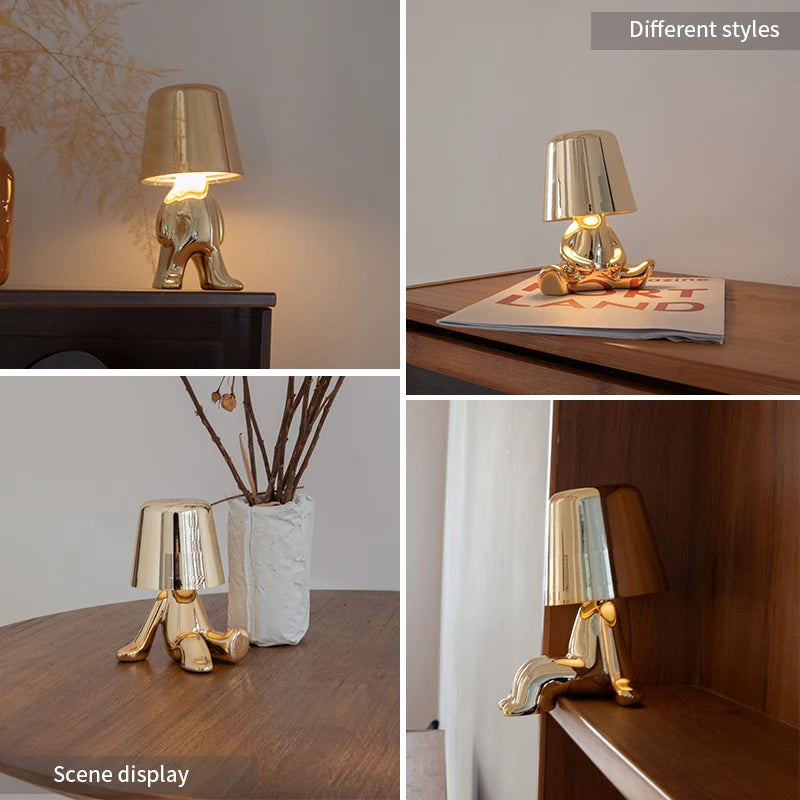 LED Little Golden Man Table Lamp Minimalist USB Bedroom Bedside Table Light Nordic Personality Luxury Design Room Decoration