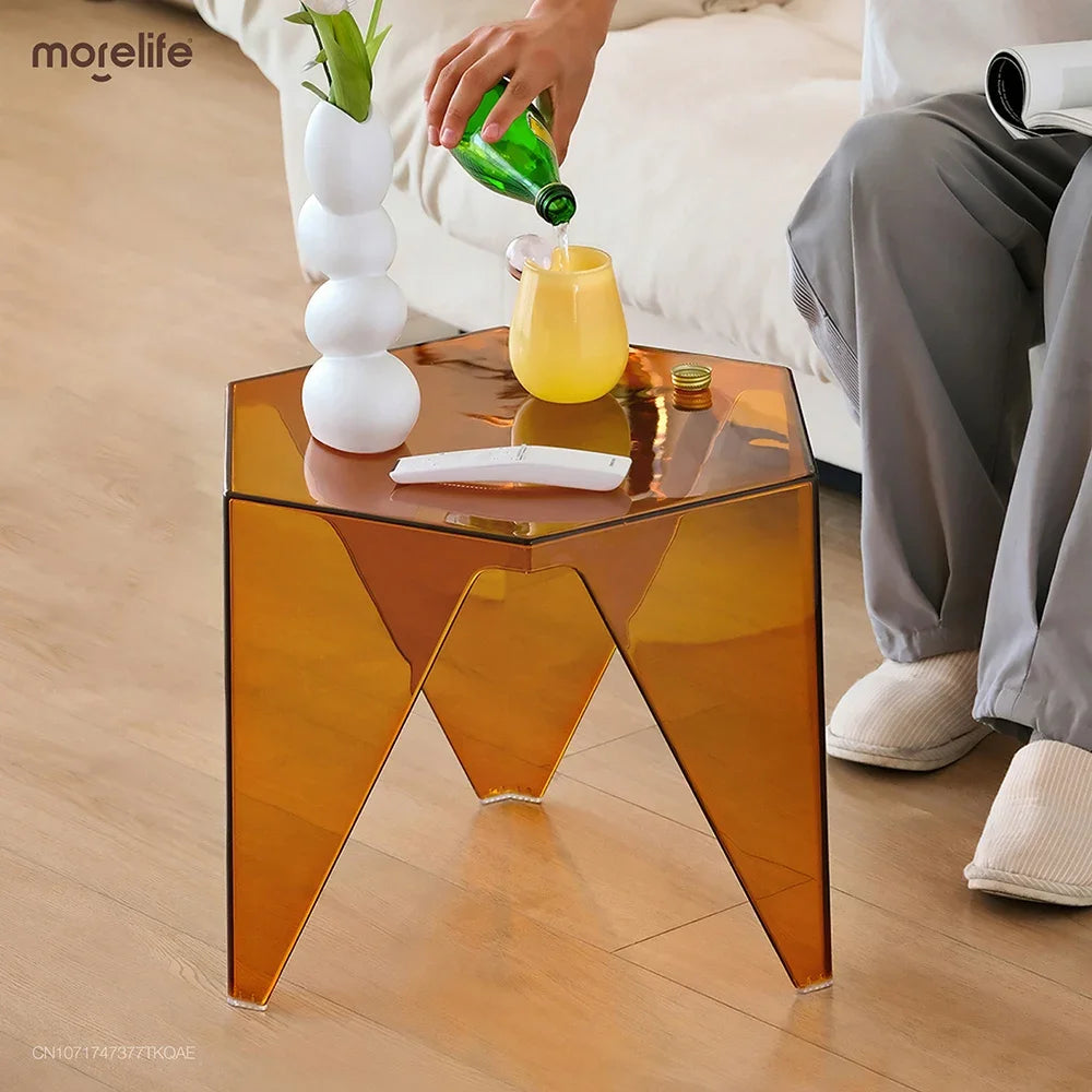 Nordic Household Transparent Acrylic Coffee Table Crystal Creative Living Room Side Table Simple Balcony Hexagonal Table