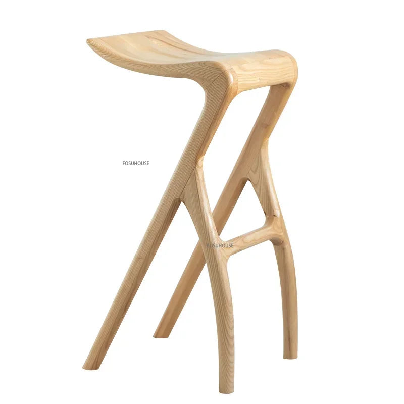 Nordic Modern Solid Bar Chair Wood Stool Creative Dining Chair Design Wooden Leisure High-foot Chaises Salle Manger Furniture WZ