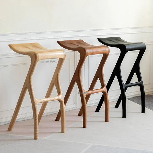 Nordic Modern Solid Bar Chair Wood Stool Creative Dining Chair Design Wooden Leisure High-foot Chaises Salle Manger Furniture WZ