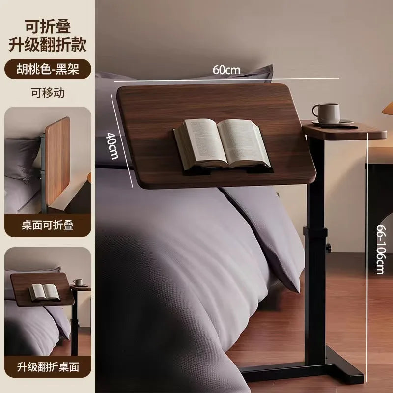 Foldable Sofa Side Table with Wheels Rotatable Lift Laptop Computer Desk for Bed Living Room Coffee Tea Tables Portable