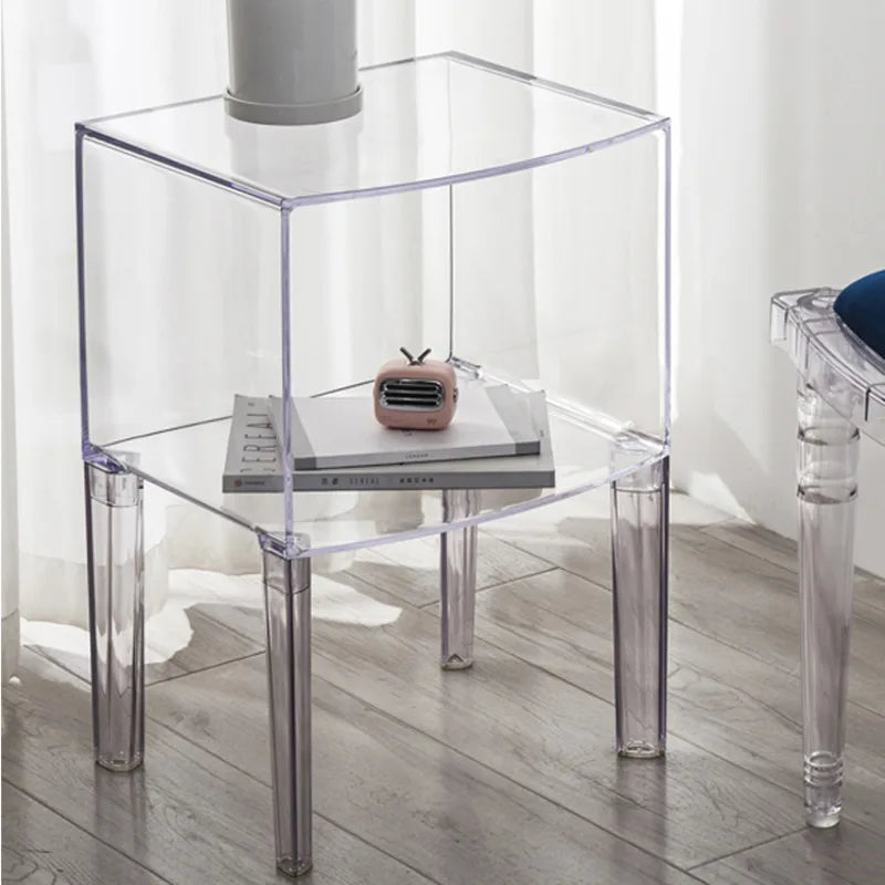 Nordic Transparent Sofa Coffee Table Acrylic Red Bedside Cabinet Modern Simple Household Multi-layer Storage Cabinet