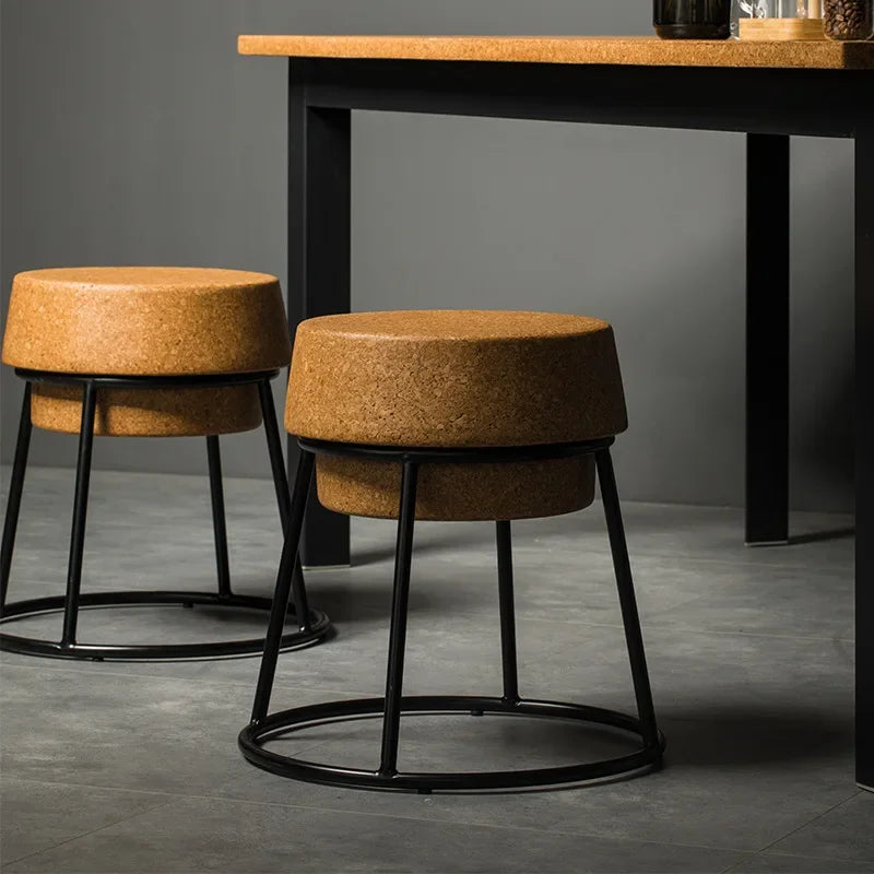 Portable Nordic Iron Cafe Chair Cork Bar Round Chair Home Shopping Mall High Foot Bar Stool Creative Bar Single Round Chair