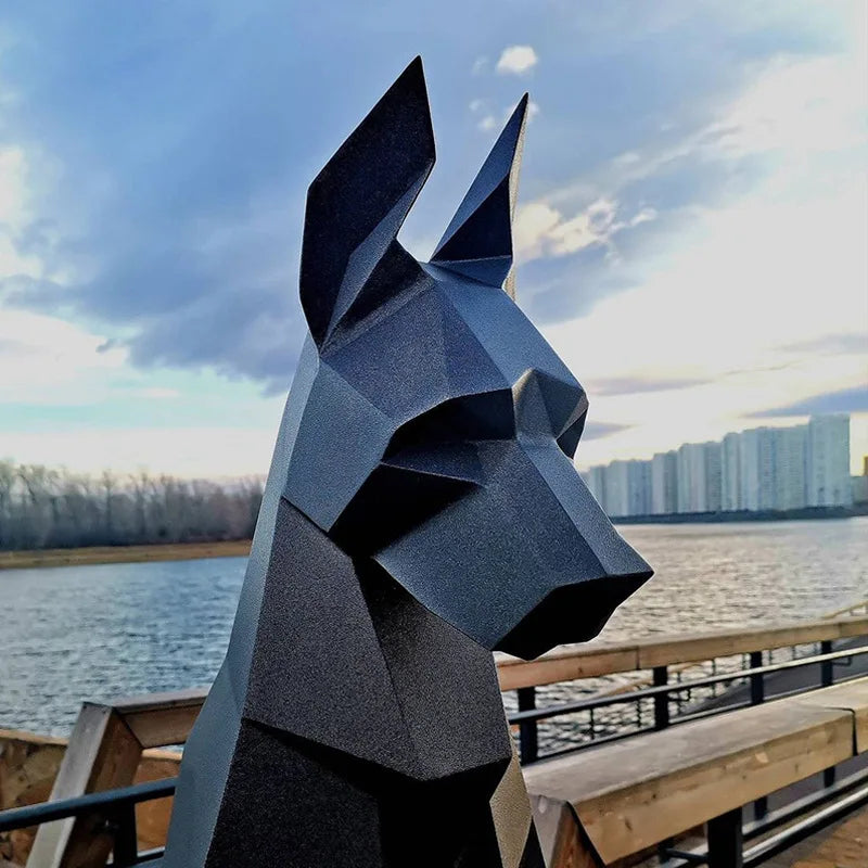 68/100cm High Black Doberman Dog 3D Animal Sculpture Doberman Papercraft Bedroom Living Room Decor Geometric Art DIY Handmade