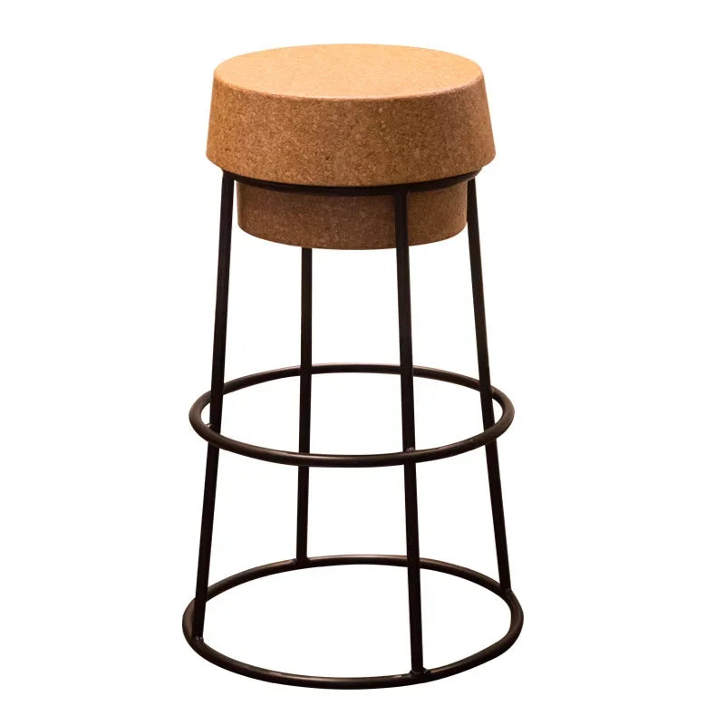 Portable Nordic Iron Cafe Chair Cork Bar Round Chair Home Shopping Mall High Foot Bar Stool Creative Bar Single Round Chair