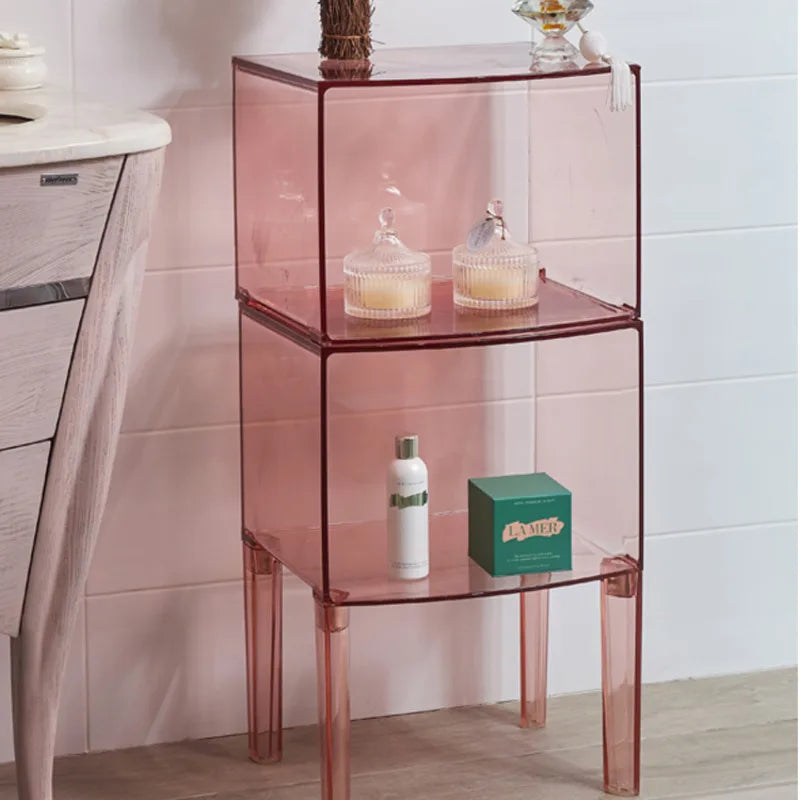 Nordic Transparent Sofa Coffee Table Acrylic Red Bedside Cabinet Modern Simple Household Multi-layer Storage Cabinet