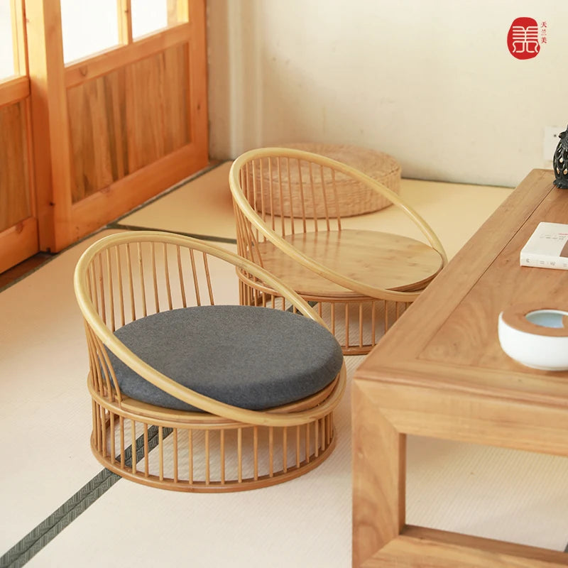 Bamboo Tatami Arm Chair Japanese Type Chair with Legless Master Chair Bay Window Single Sitting Ground Chairs Living Room