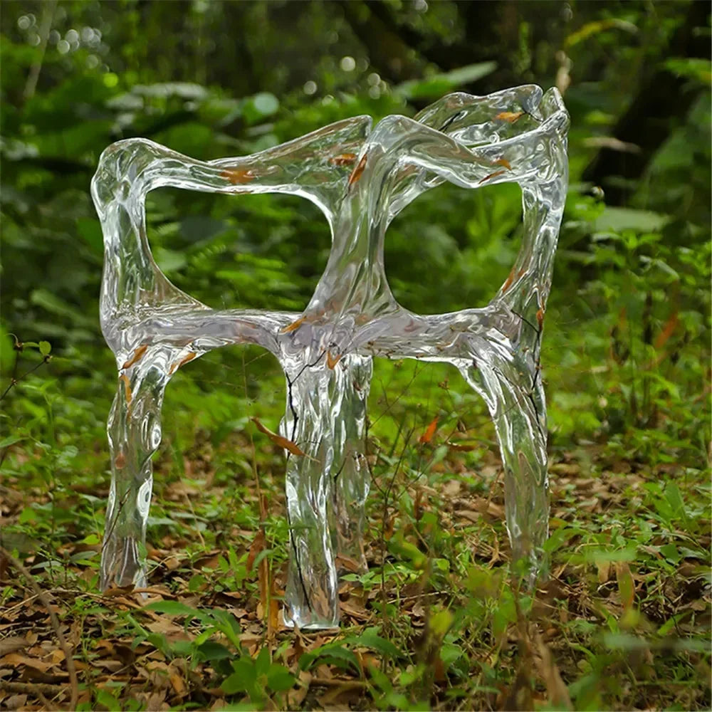 Creative Luxury Transparent Ice Chair for Living Room Gift Flowing Water Floor Vanity Accent Designer Chair Stool