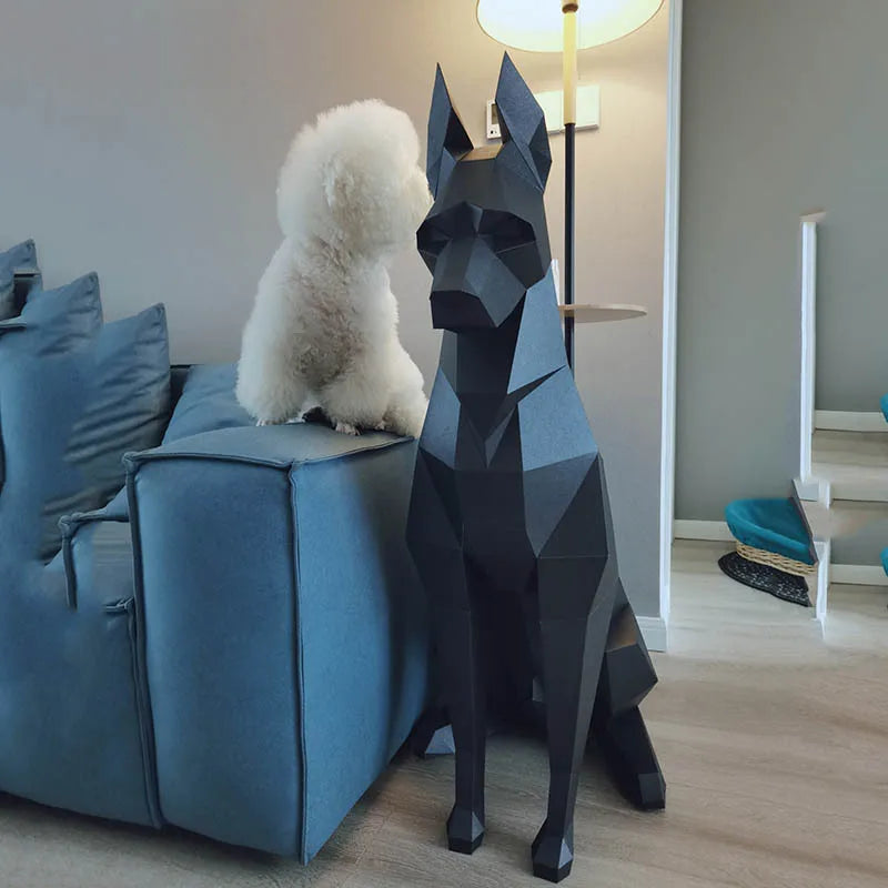 68/100cm High Black Doberman Dog 3D Animal Sculpture Doberman Papercraft Bedroom Living Room Decor Geometric Art DIY Handmade