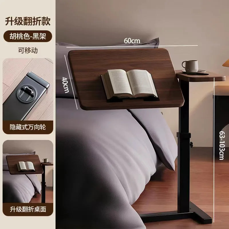 Foldable Sofa Side Table with Wheels Rotatable Lift Laptop Computer Desk for Bed Living Room Coffee Tea Tables Portable