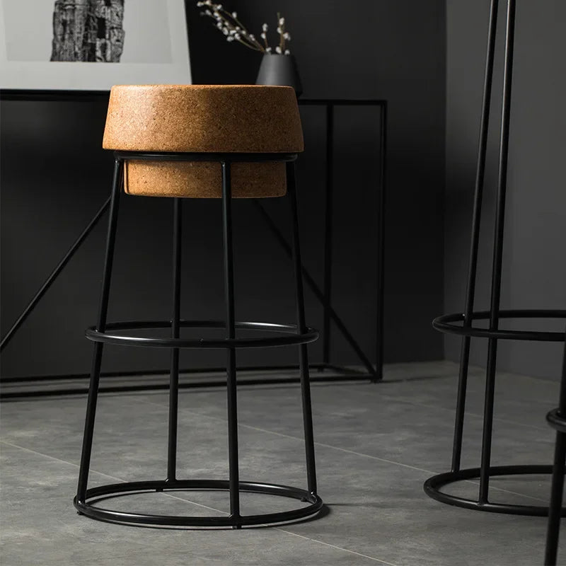 Portable Nordic Iron Cafe Chair Cork Bar Round Chair Home Shopping Mall High Foot Bar Stool Creative Bar Single Round Chair