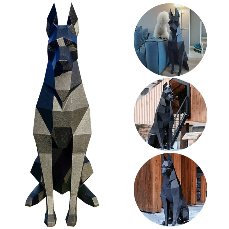 68/100cm High Black Doberman Dog 3D Animal Sculpture Doberman Papercraft Bedroom Living Room Decor Geometric Art DIY Handmade