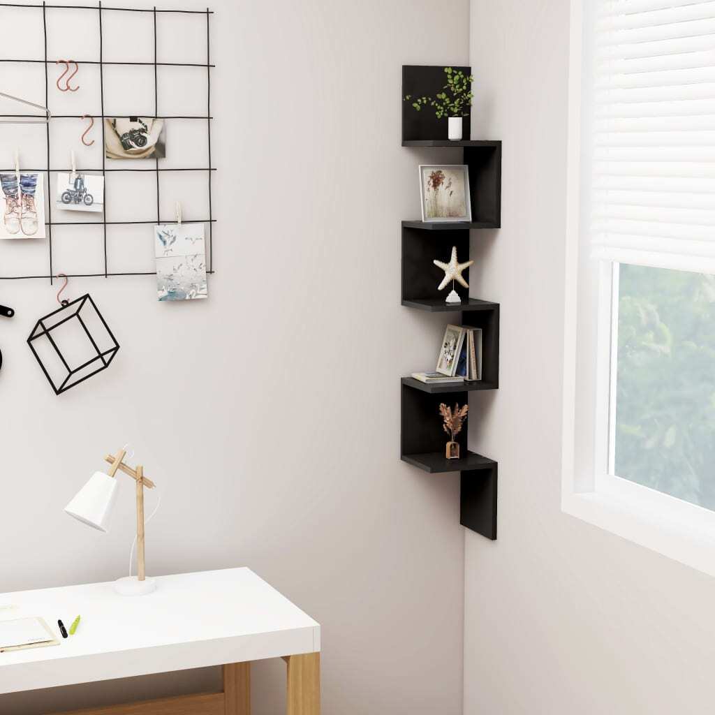 Wall Corner Shelf Black 20x20x127.5 cm Engineered Wood