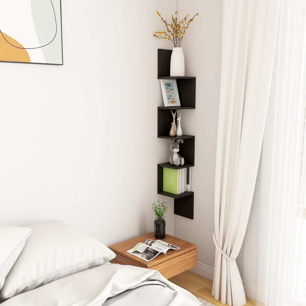 Wall Corner Shelf Black 20x20x127.5 cm Engineered Wood