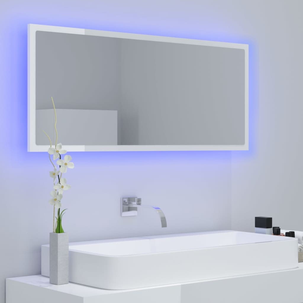 LED Bathroom Mirror High Gloss White 100x8.5x37 cm Acrylic