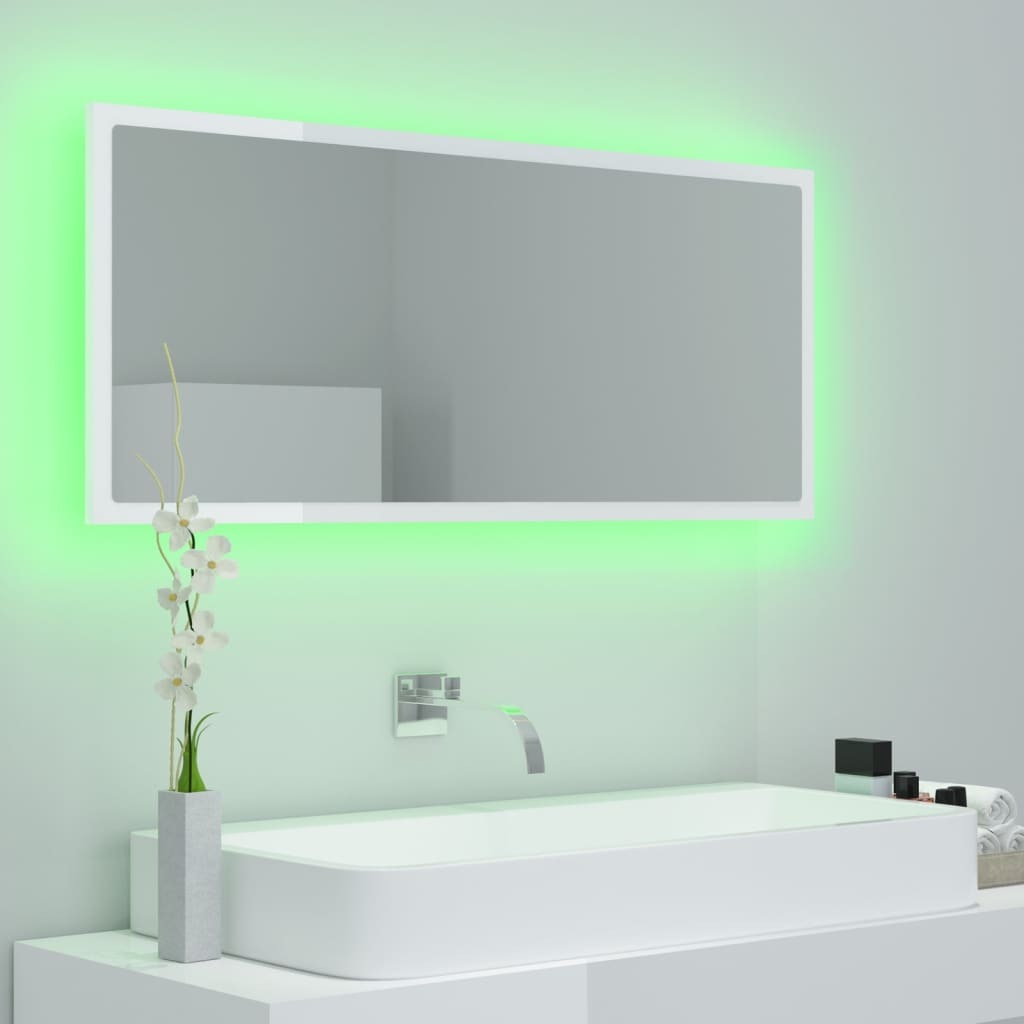 LED Bathroom Mirror High Gloss White 100x8.5x37 cm Acrylic