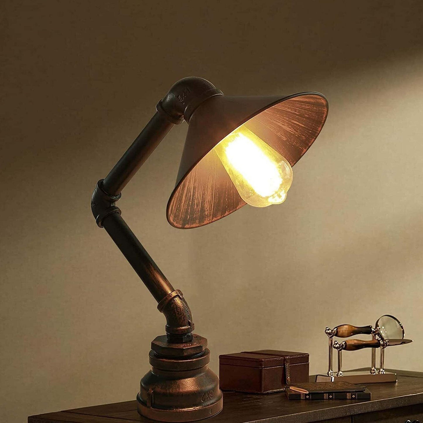 Industrial Table Lamp plug-in with switch Water Pipe Steampunk Desk Light Metal Shade lamp - 1602