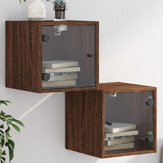 vidaXL Bedside Cabinets with Glass Doors 2 pcs Brown Oak 35x37x35 cm