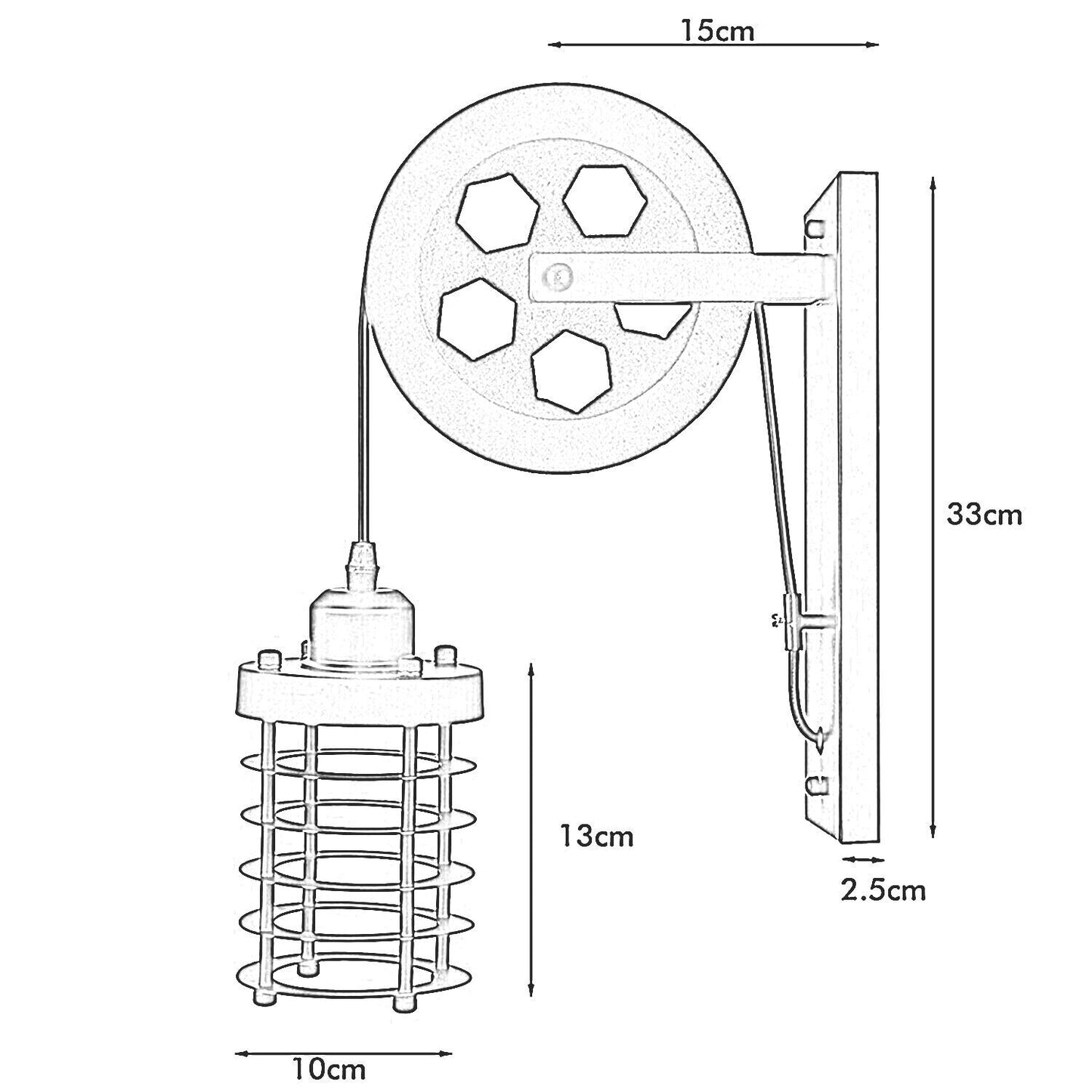 Vintage Industrial Pulley Wheel Wall Mounted Light Metal Cylinder Shape Shade