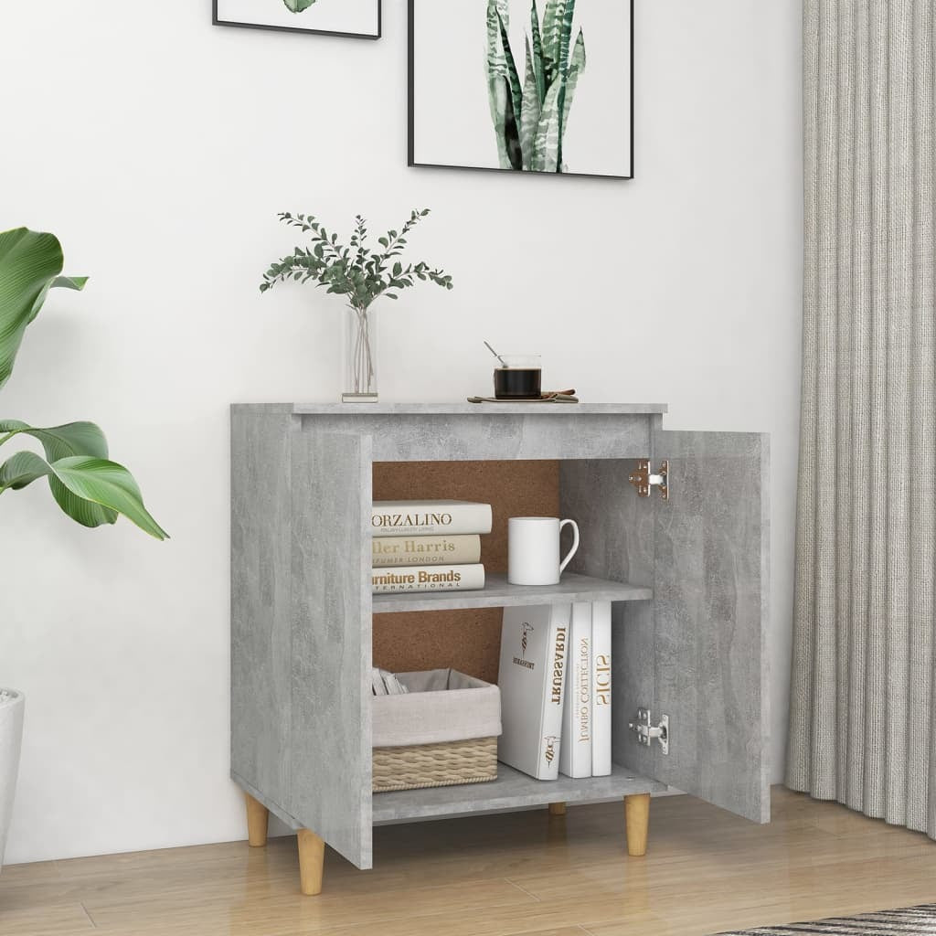 Sideboard&Solid Wood Legs Concrete Grey 60x35x70 cm Chipboard