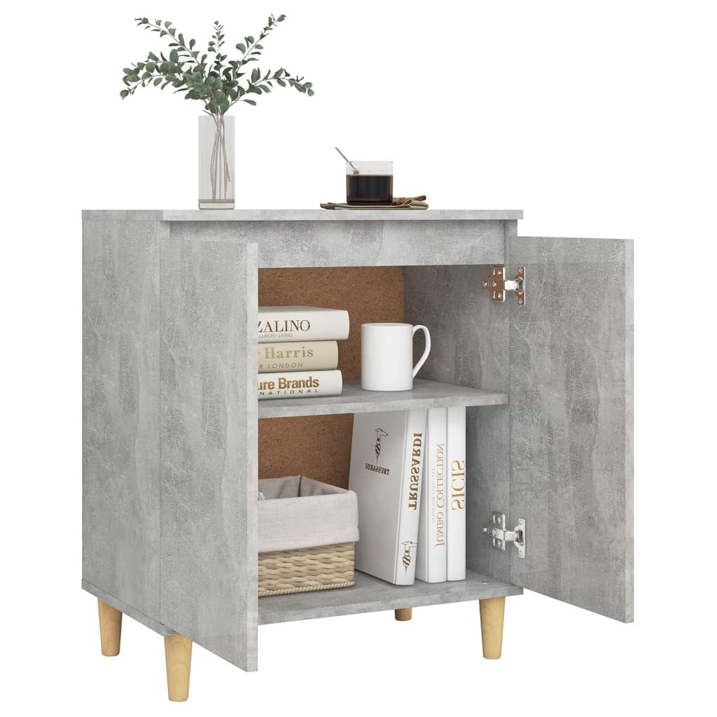 Sideboard&Solid Wood Legs Concrete Grey 60x35x70 cm Chipboard