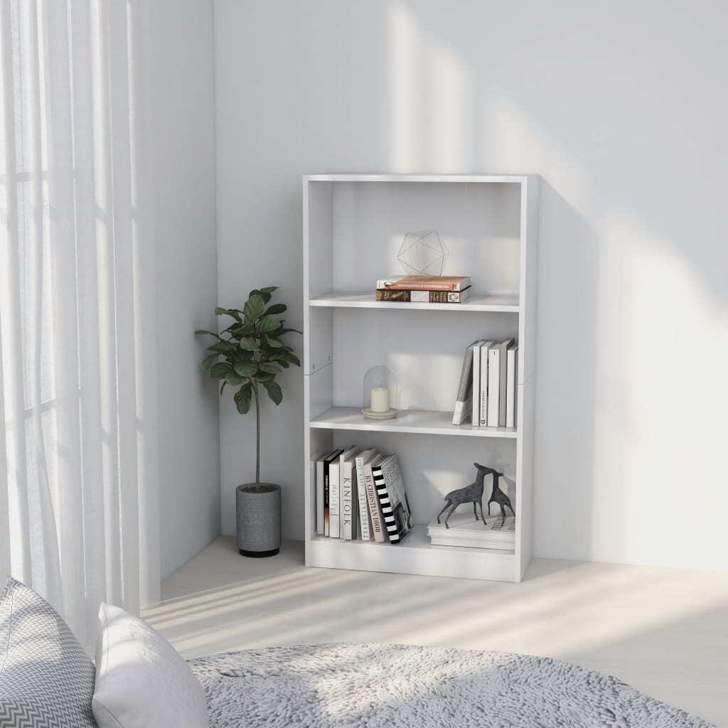 3-Tier Book Cabinet White 60x24x109 cm Engineered Wood