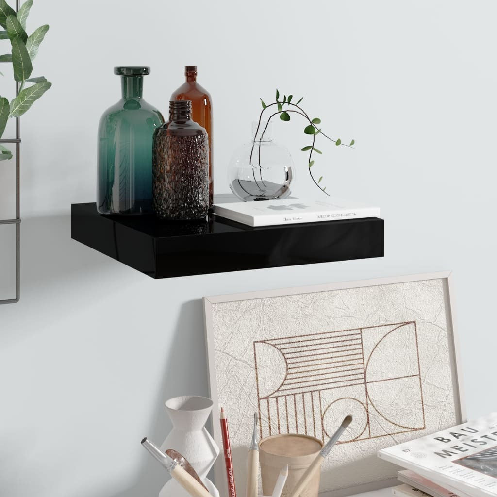 Floating Wall Shelf High Gloss Black 23x23.5x3.8 cm MDF