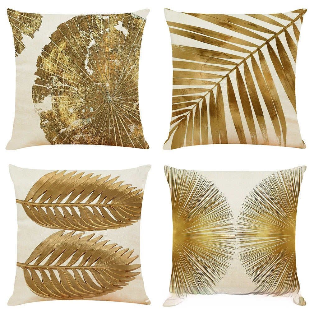 Golden Leaves Cotton And Linen Cushion Case Back Seat Office Siesta Pillow