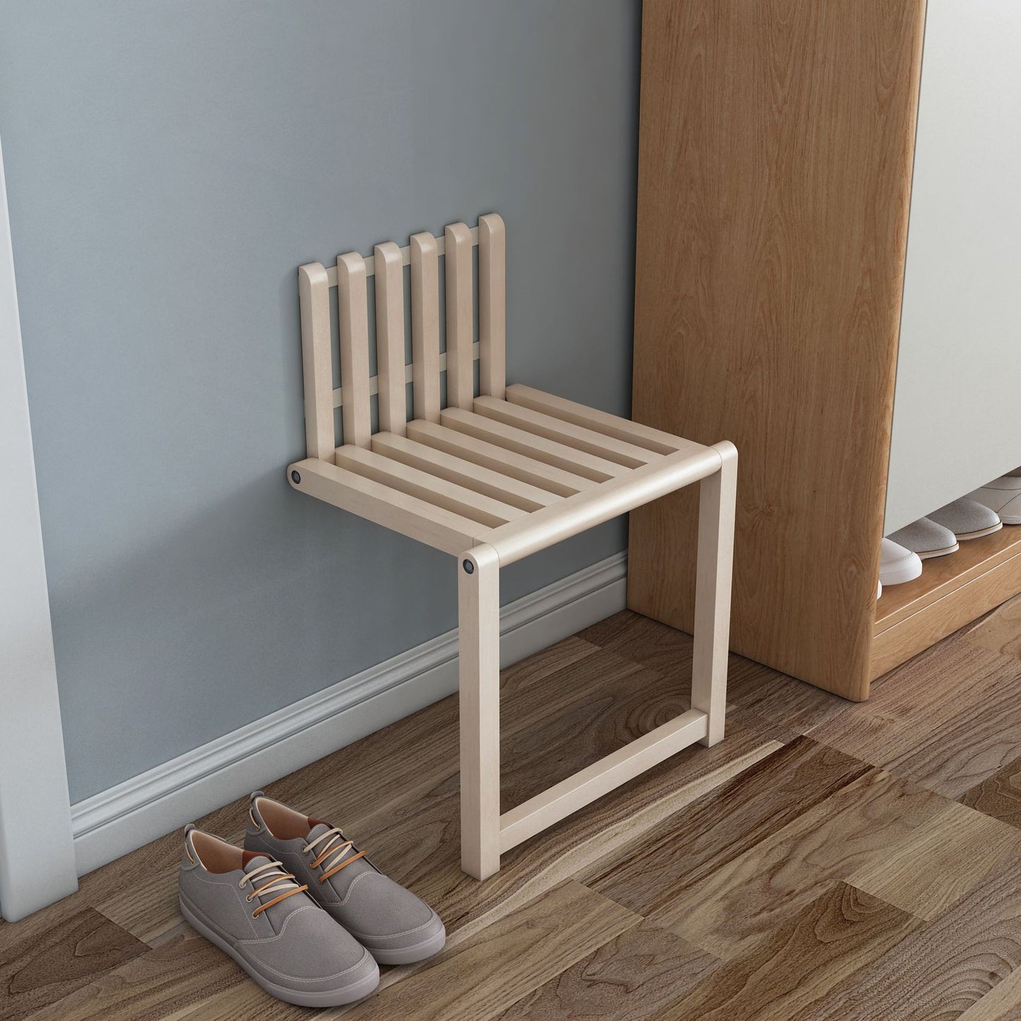 Wall-mounted Invisible Folding Chair Changing Shoe Stool Solid Wood