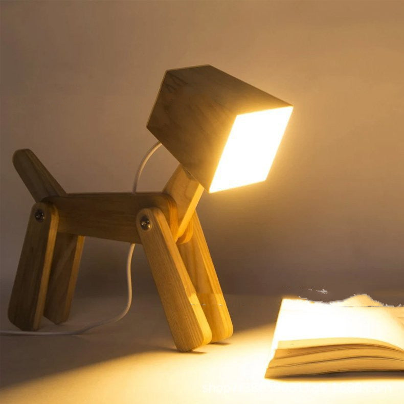 Wooden Adjustable Dog Desk Lamp Creative Children's Reading Lamp