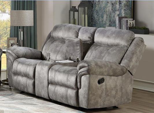 Zubaida Loveseat w/Console (Glider & Motion), 2-Tone Gray Velvet 55026