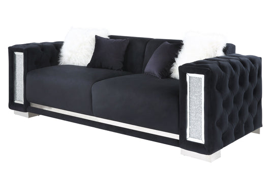 Trislar Sofa w/4 Pillows, Black Velvet 52525