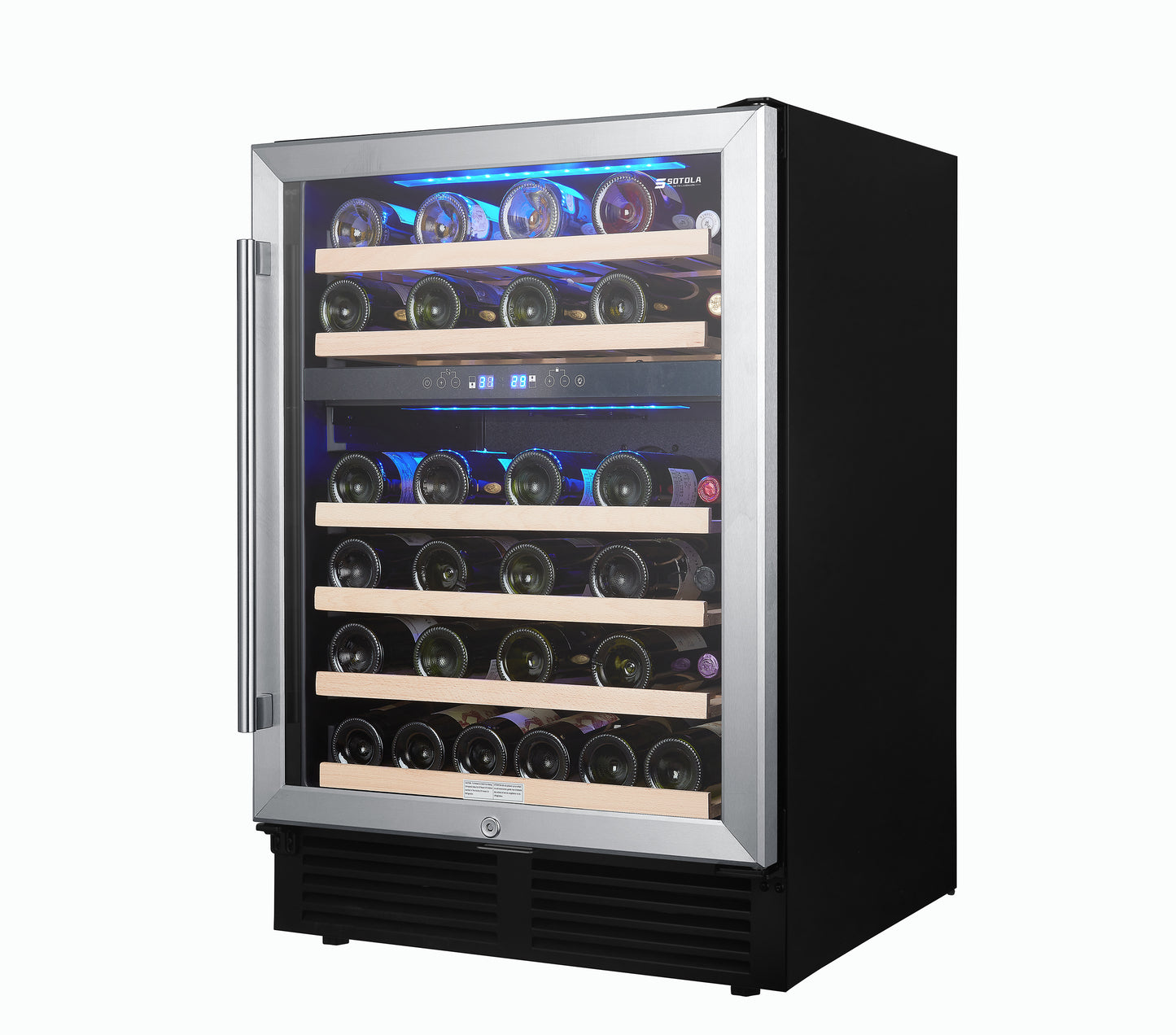 SOTOLA 24 inch 46 Bottle Wine Cooler Cabinet Beverage Fridge Small Wine Cellar Soda Beer Counter Top Bar Quiet Operation Compressor Freestanding Clear Glass Door for Office