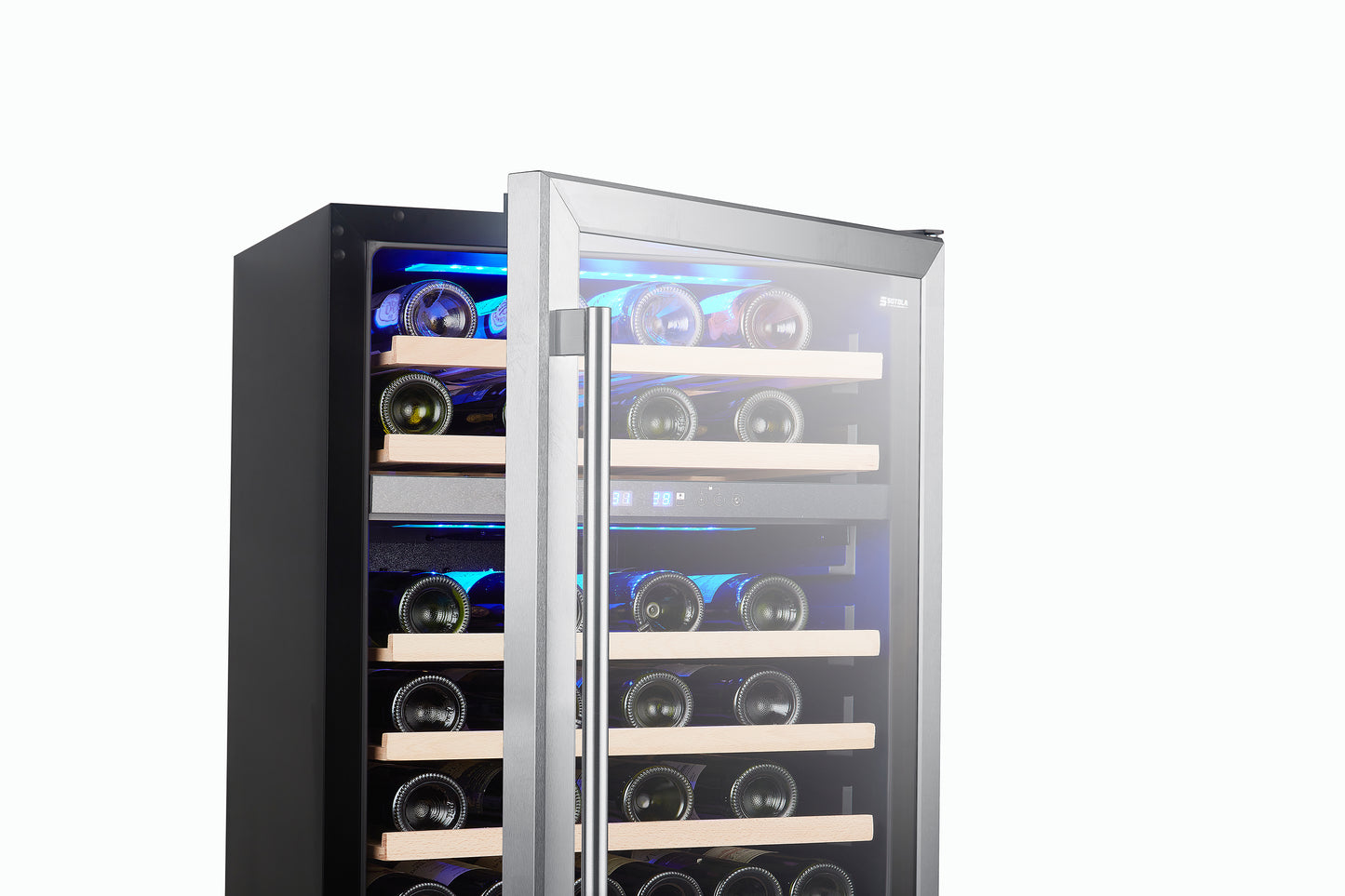 SOTOLA 24 inch 46 Bottle Wine Cooler Cabinet Beverage Fridge Small Wine Cellar Soda Beer Counter Top Bar Quiet Operation Compressor Freestanding Clear Glass Door for Office