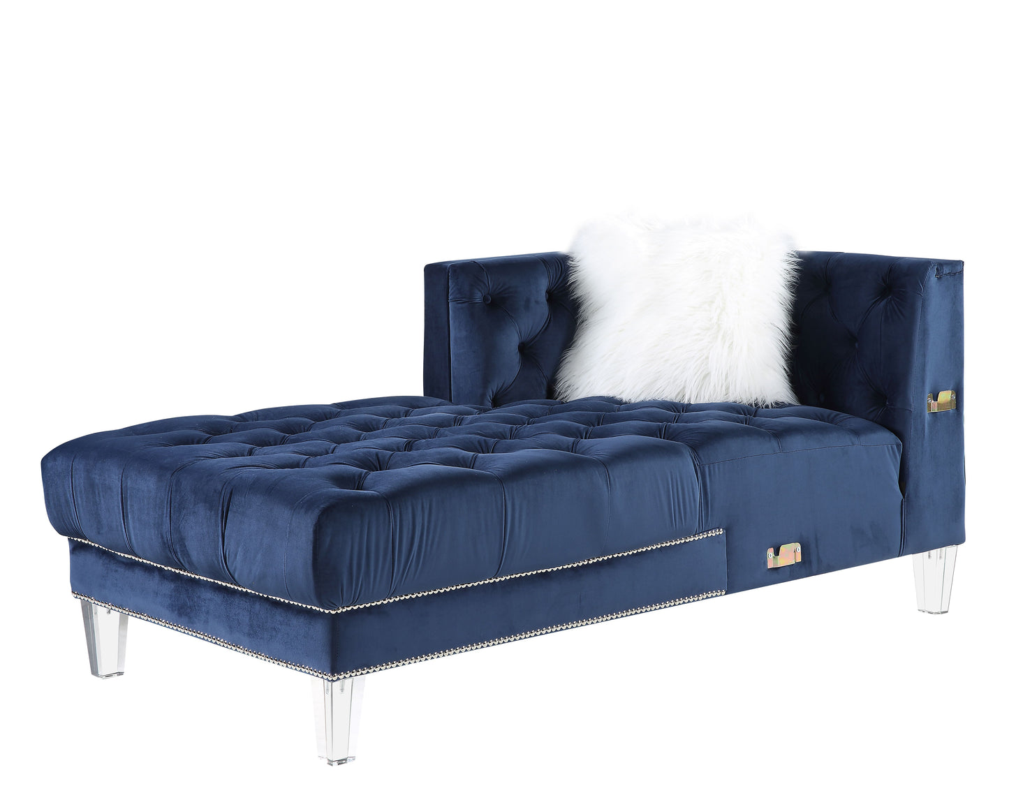 Ezamia Sectional Sofa w/2 Pillows, Navy Blue Velvet 57365