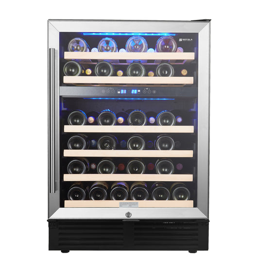 SOTOLA 24 inch 46 Bottle Wine Cooler Cabinet Beverage Fridge Small Wine Cellar Soda Beer Counter Top Bar Quiet Operation Compressor Freestanding Clear Glass Door for Office