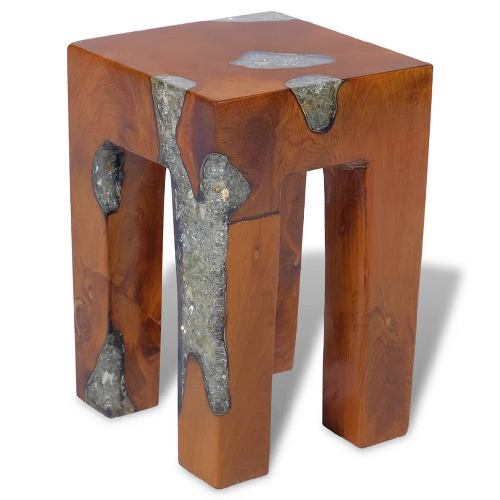 vidaXL Stool Solid Teak Wood and Resin