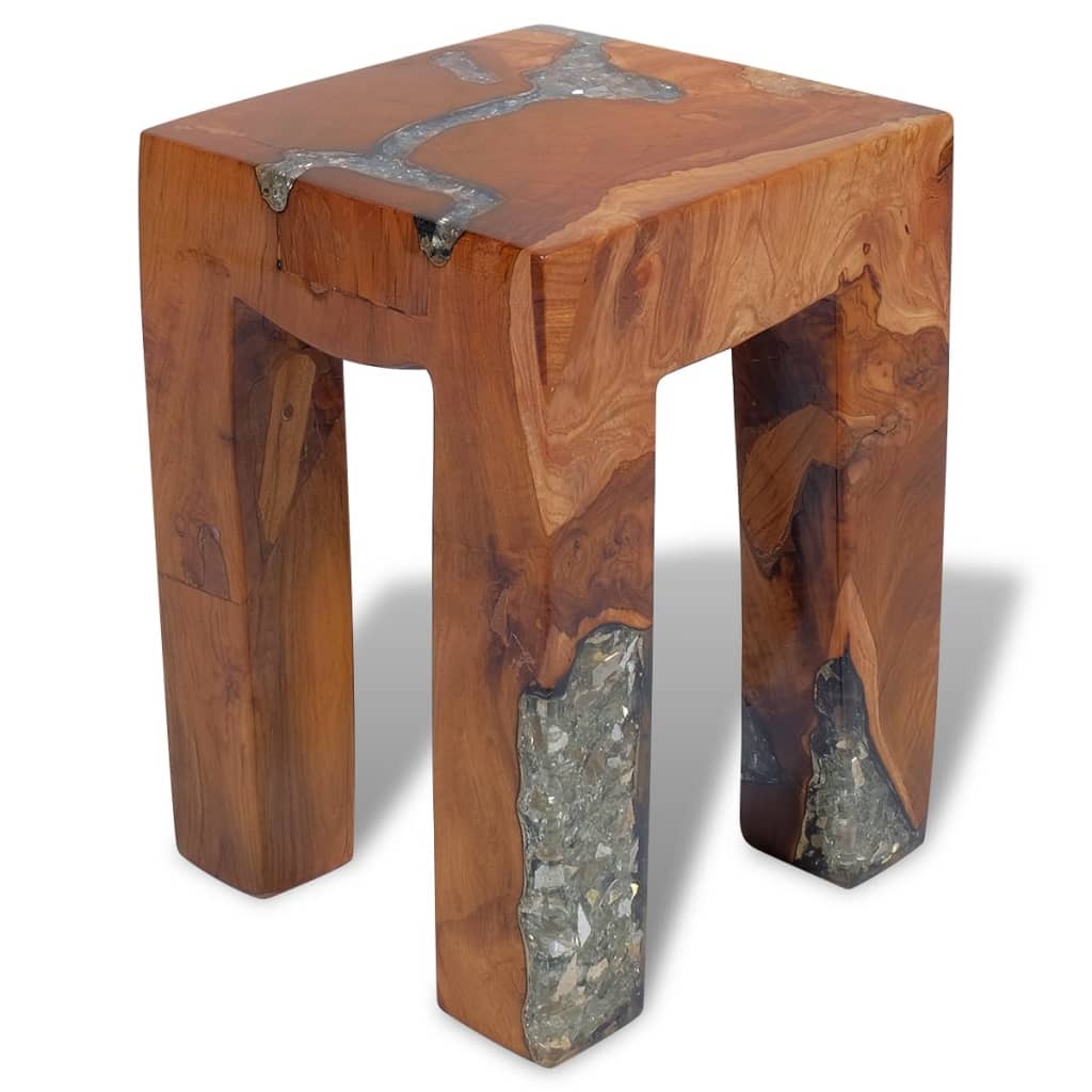 vidaXL Stool Solid Teak Wood and Resin